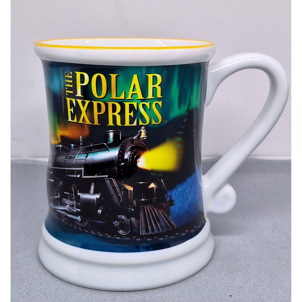 The Polar Express Coffee Mug Blue Northern Lights Train Ceramic Tea Cup Holiday